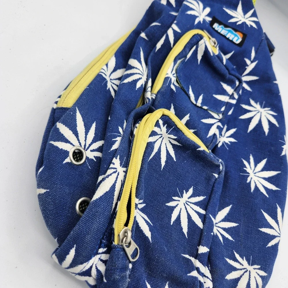 MERU Sling‎ Bag Backpack Blue White Leaf Pattern Trippy Crossbody Day Pack